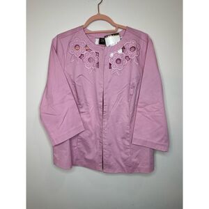Bob Mackie Wearable Art Blazer Large Pink Stretch Eyelet Office Business Pro NEW